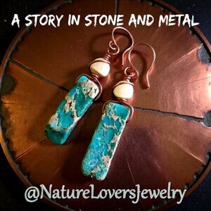 BOHO-LISCIOUS! Turquoise Sea Sediment Jasper Bar + Rough Citrine Dangle Earrings